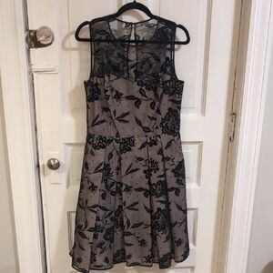 Jessica Black Burnout Velvet Nude Illusion Floral Cocktail Dress